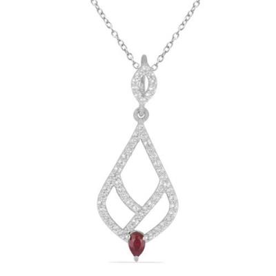 BUY 925 SILVER NATURAL GLASS FILLED RUBY GEMSTONE STYLISH PENDANT